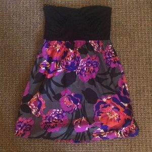 Black floral strapless dress